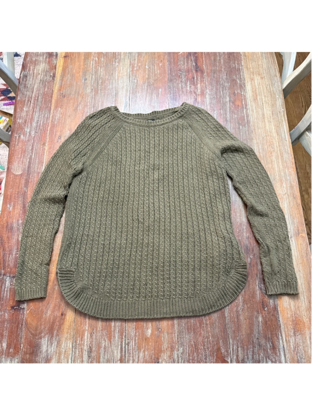 Massimo Dutti Cotton Cashmere Cable Knit Sweater Olive Green Small